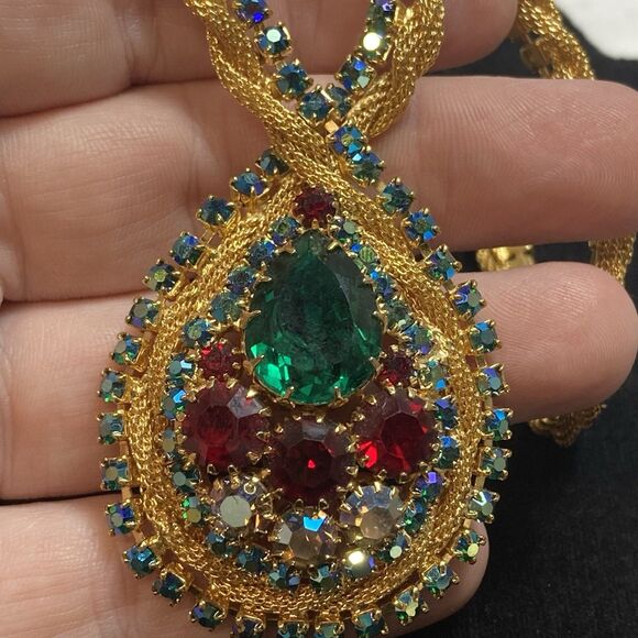 RARE JULIANA D&E EMERALD RUBY AB RHINESTONE necklace earrings Mesh Gold Book - Picture 9 of 16
